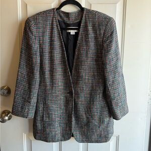VTG Liz Claiborne Co. Multi Color  Blazer 3/4 Sleeves Pockets Union Made USA 10